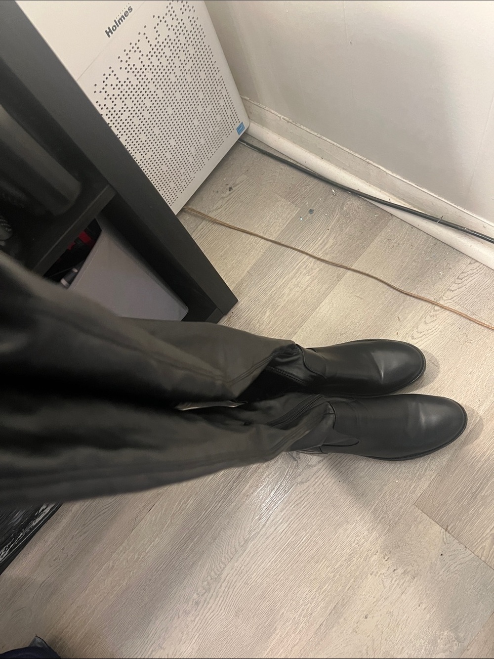 AKIRA Black Over-the-Knee Leather Boots